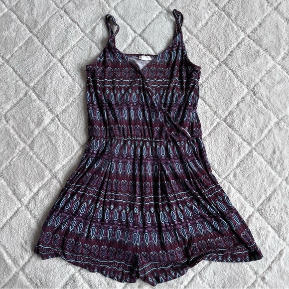 Garage | Printed Tribal Front Wrap Purple Paisley Romper | Size Extra Small - Picture 1 of 13